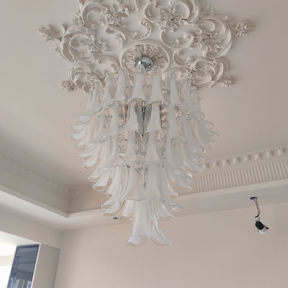 White Glass Petals Chandelier 25.6″D