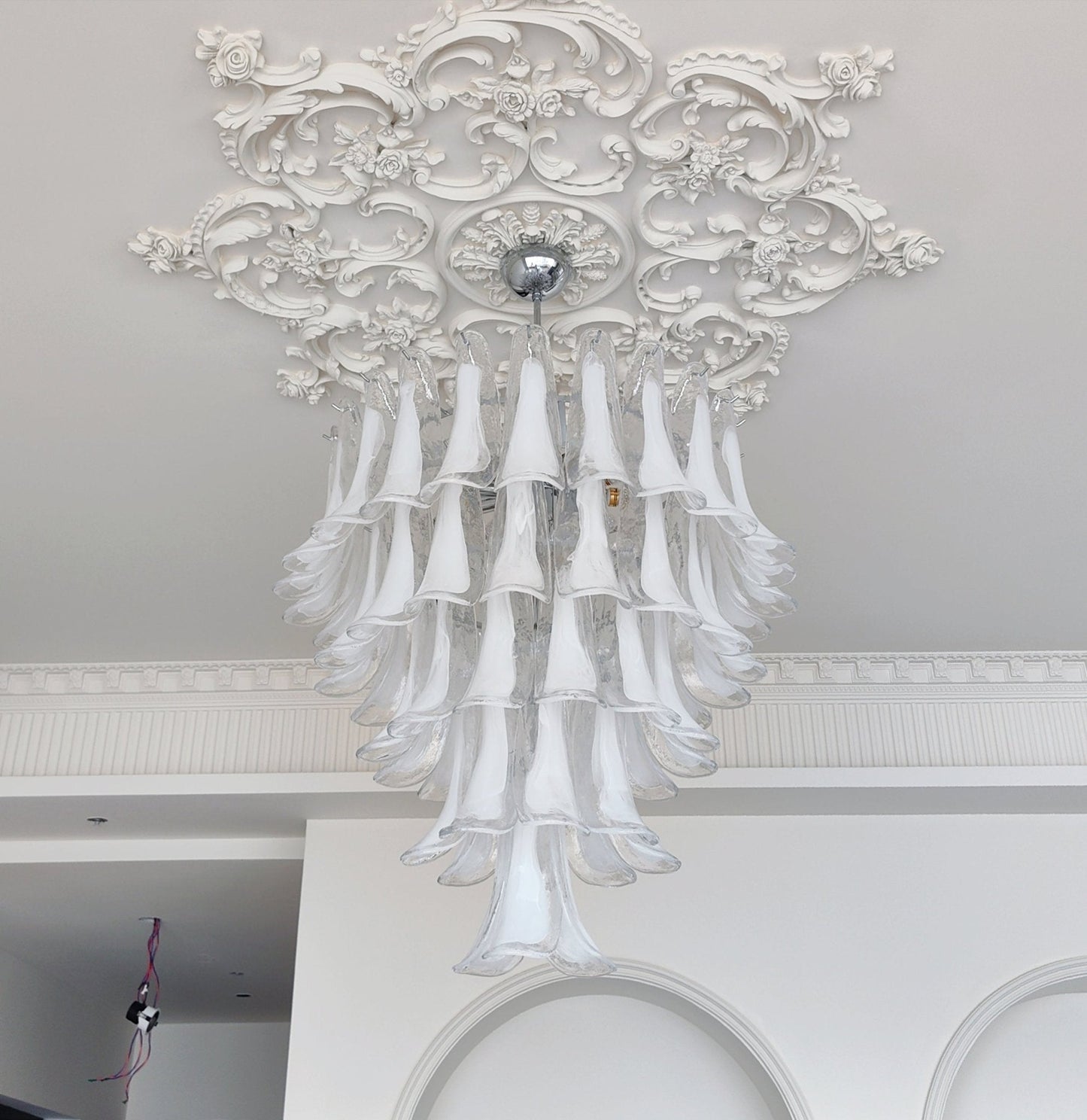 White Glass Petals Chandelier 25.6″D