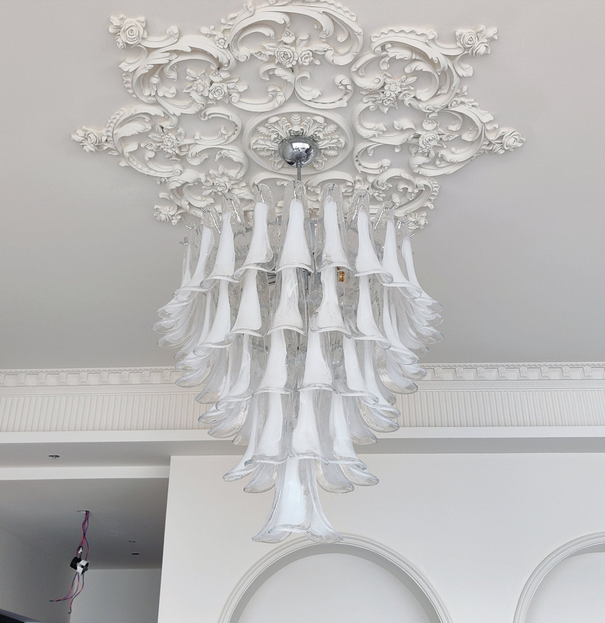 White Glass Petals Chandelier 25.6″D