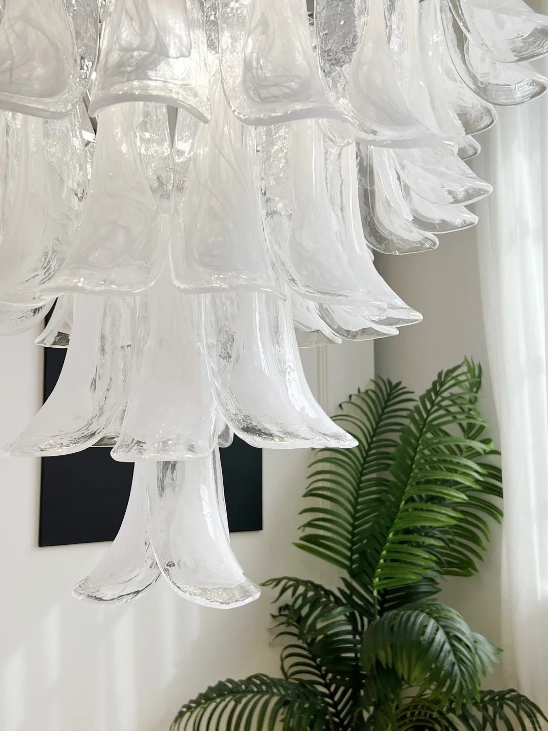 White Glass Petals Chandelier 25.6″D