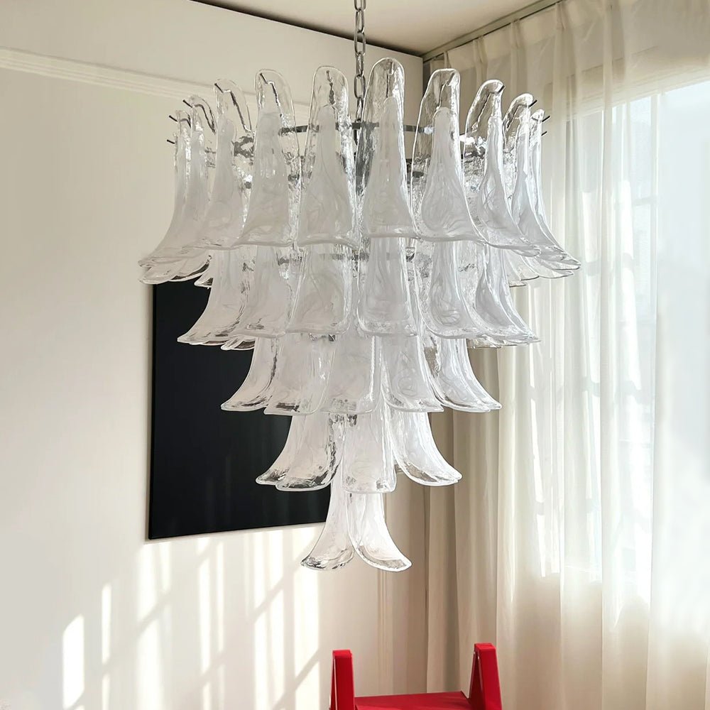 White Glass Petals Chandelier 25.6″D