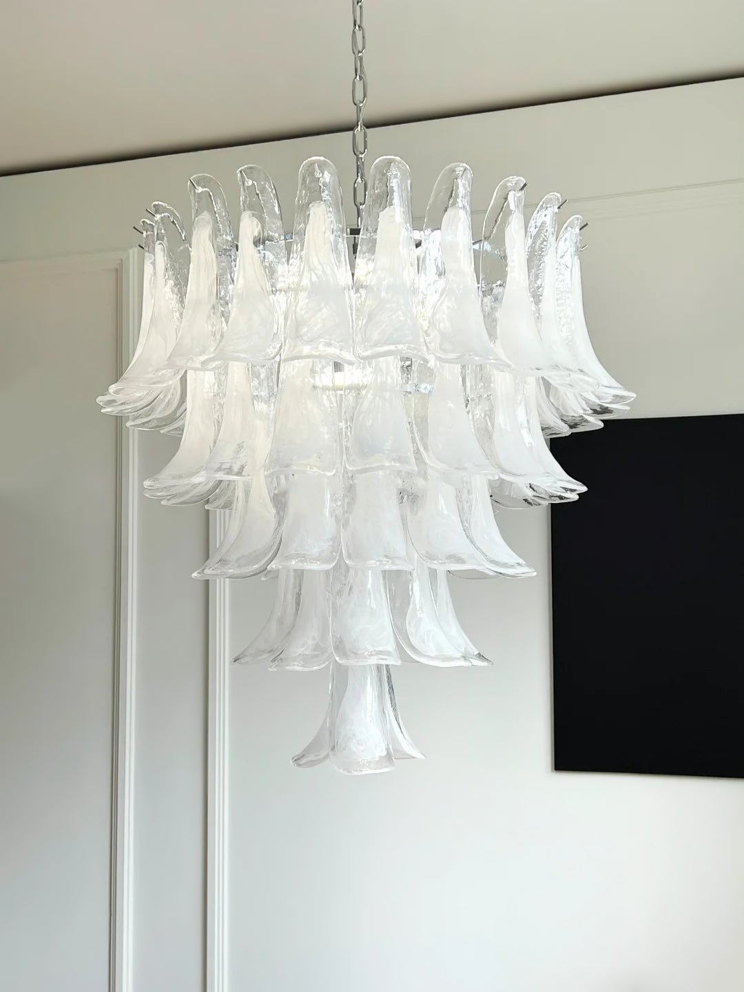 White Glass Petals Chandelier 25.6″D