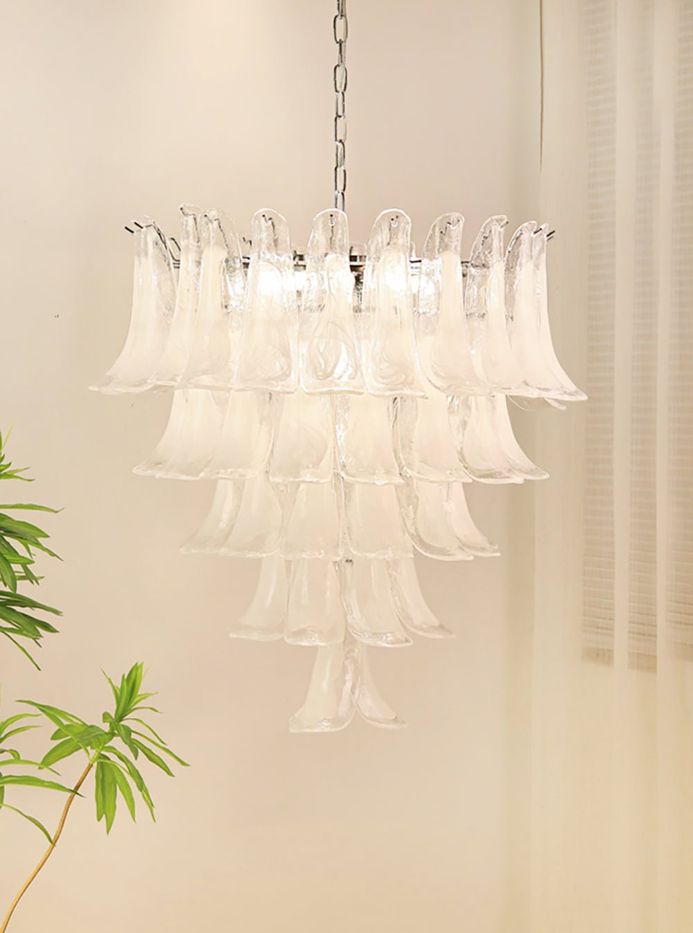 White Glass Petals Chandelier 25.6″D