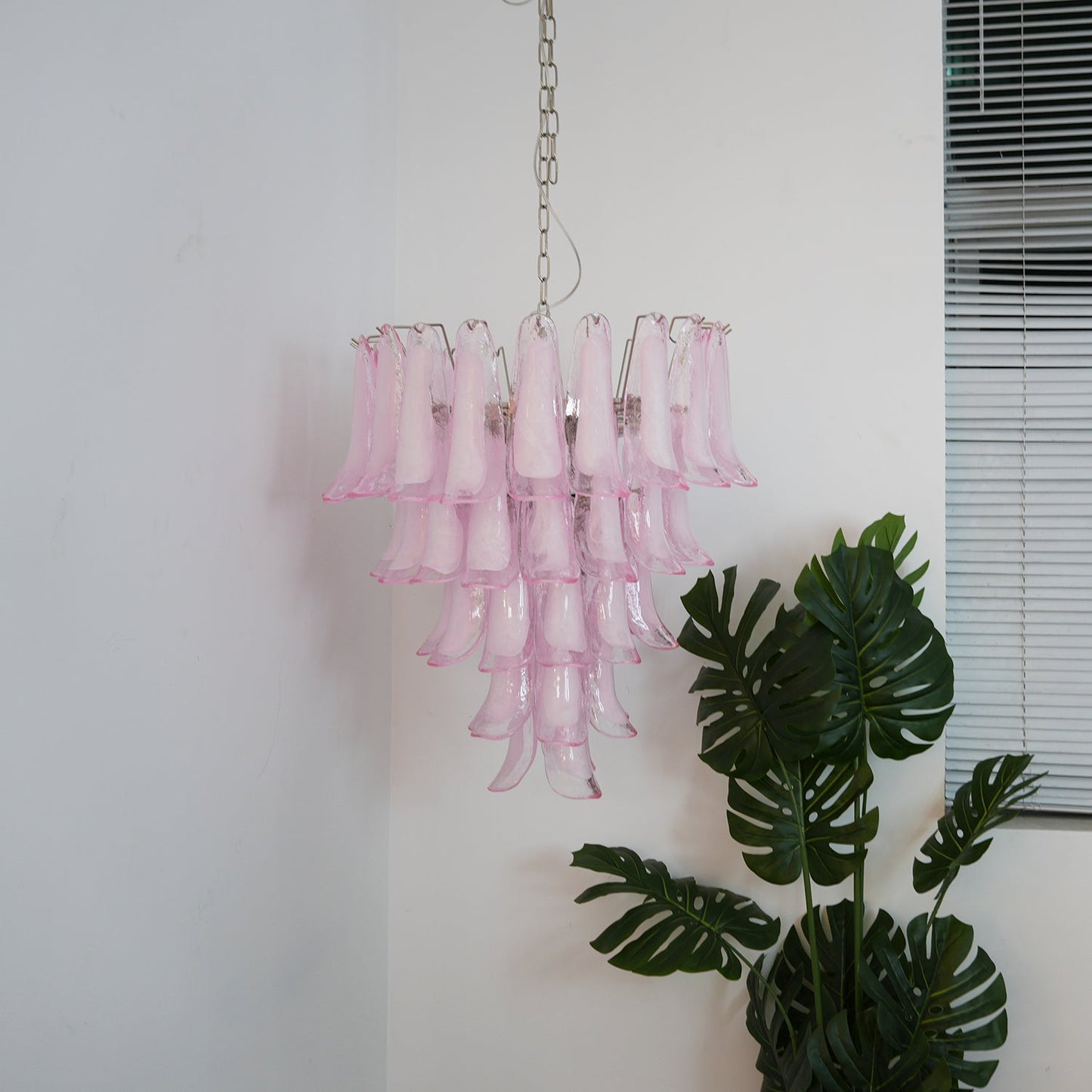 Pink Glass Petals Chandelier 26"