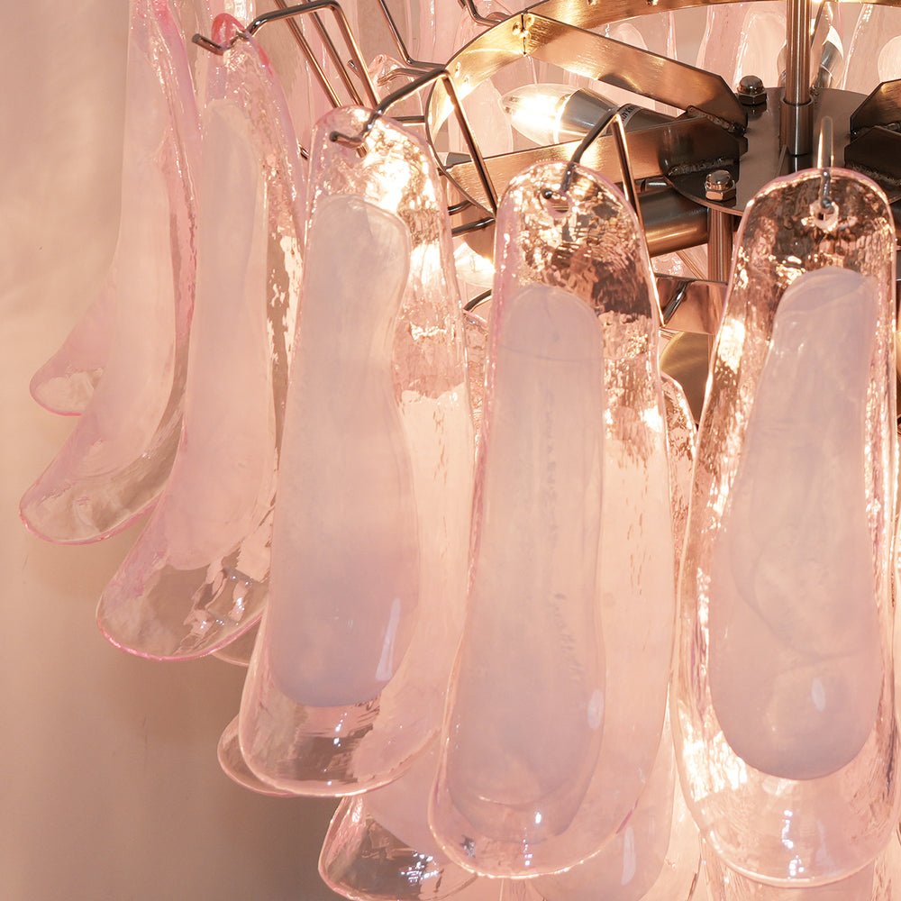 Pink Glass Petals Chandelier 26"