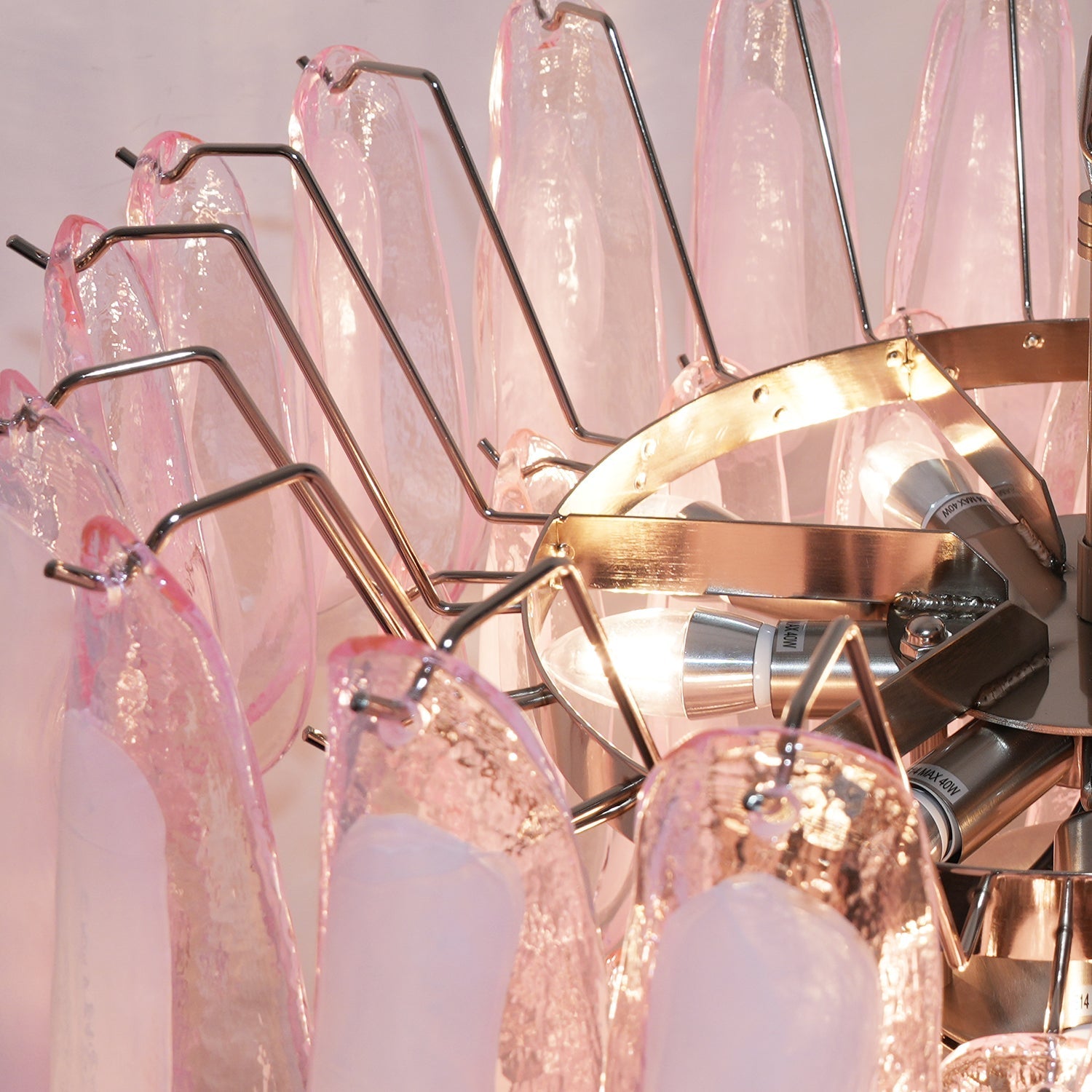 Pink Glass Petals Chandelier 26"