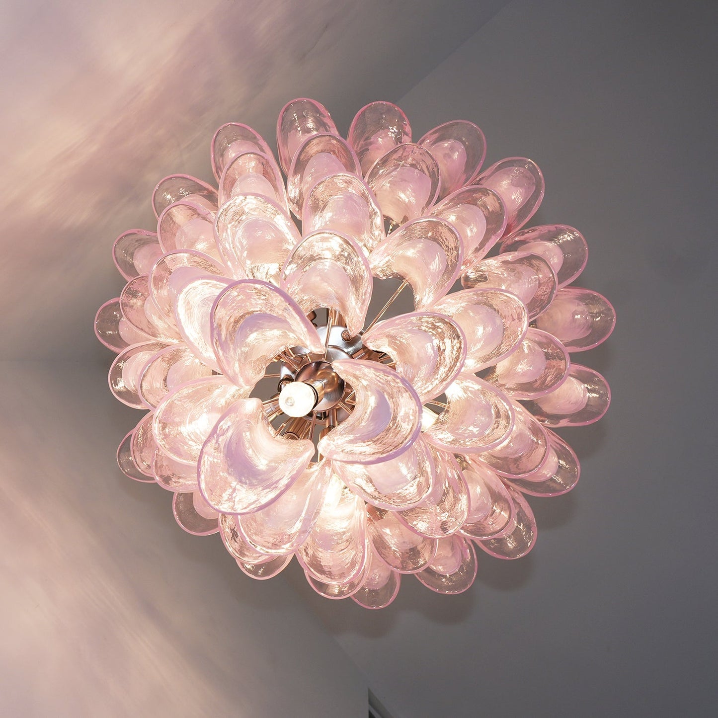 Pink Glass Petals Chandelier 26"