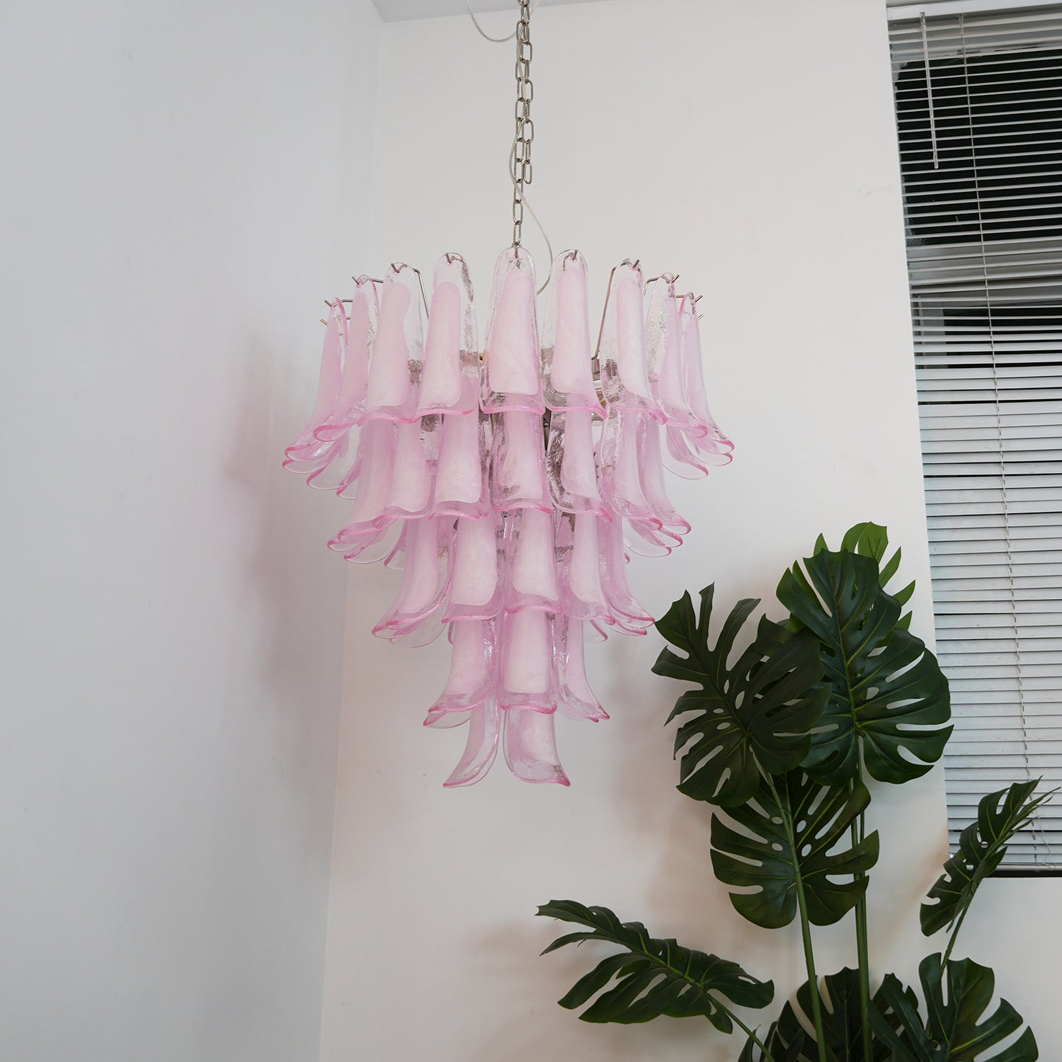 Pink Glass Petals Chandelier 26"