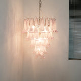 Pink Glass Petals Chandelier 26"