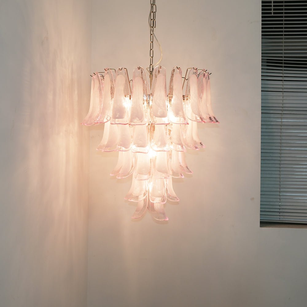 Pink Glass Petals Chandelier 26"