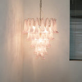Pink Glass Petals Chandelier 26"