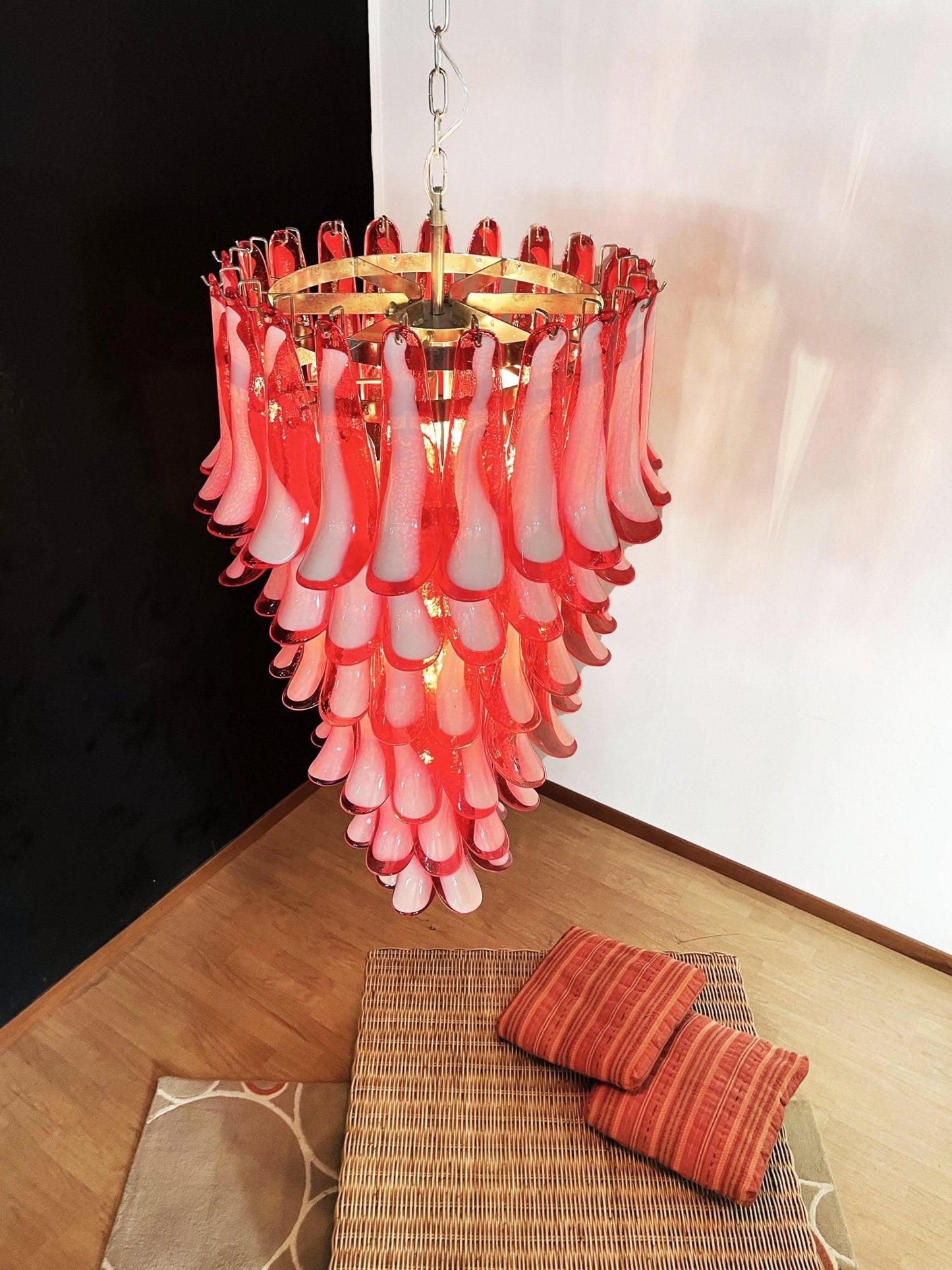 Glass Red Petals Spiral Chandelier  47.2″H