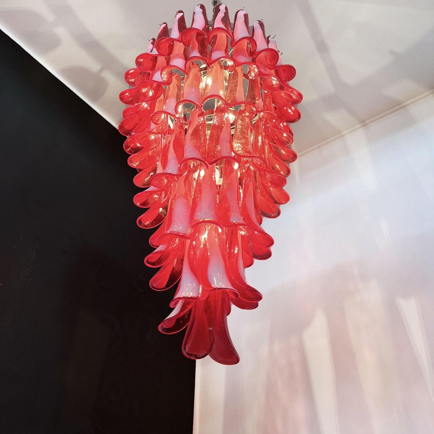 Glass Red Petals Spiral Chandelier  47.2″H