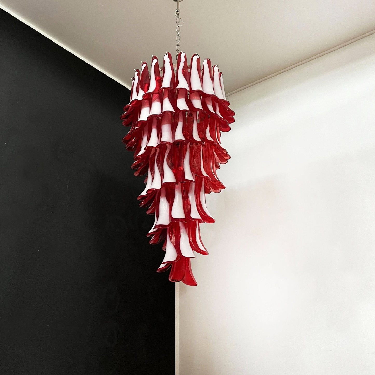 Glass Red Petals Spiral Chandelier  47.2″H