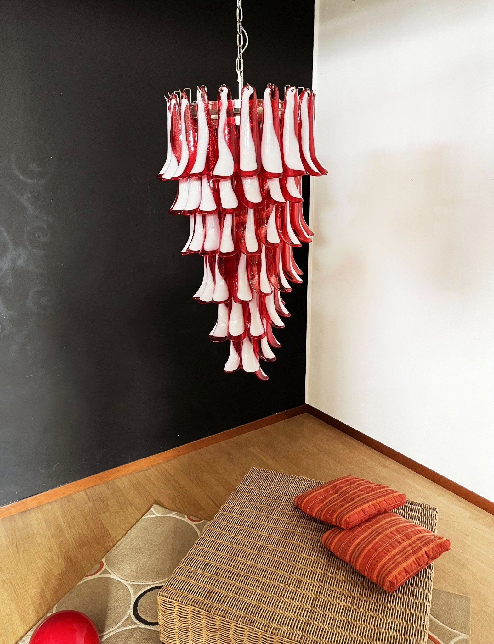 Glass Red Petals Spiral Chandelier  47.2″H