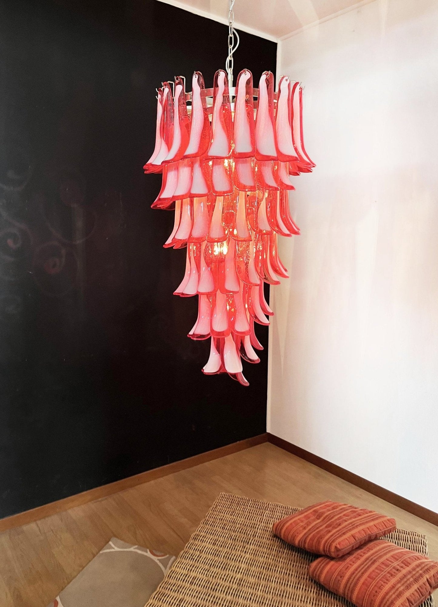 Glass Red Petals Spiral Chandelier  47.2″H