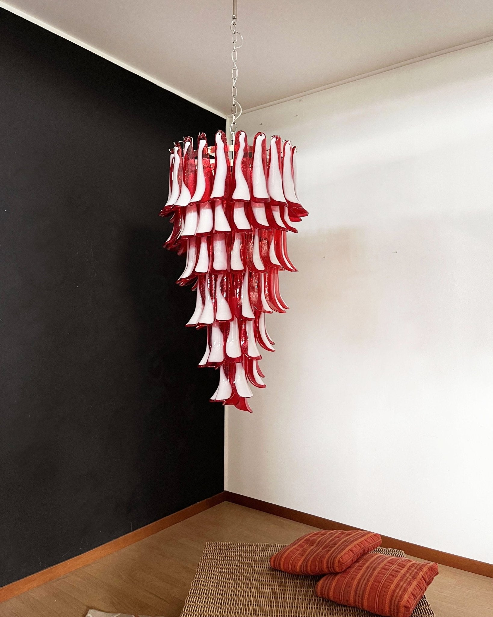 Glass Red Petals Spiral Chandelier  47.2″H