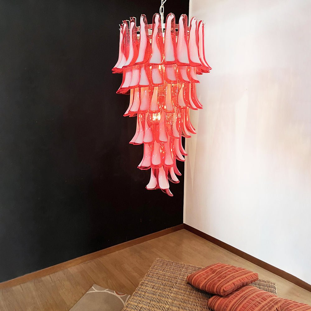 Glass Red Petals Spiral Chandelier  47.2″H