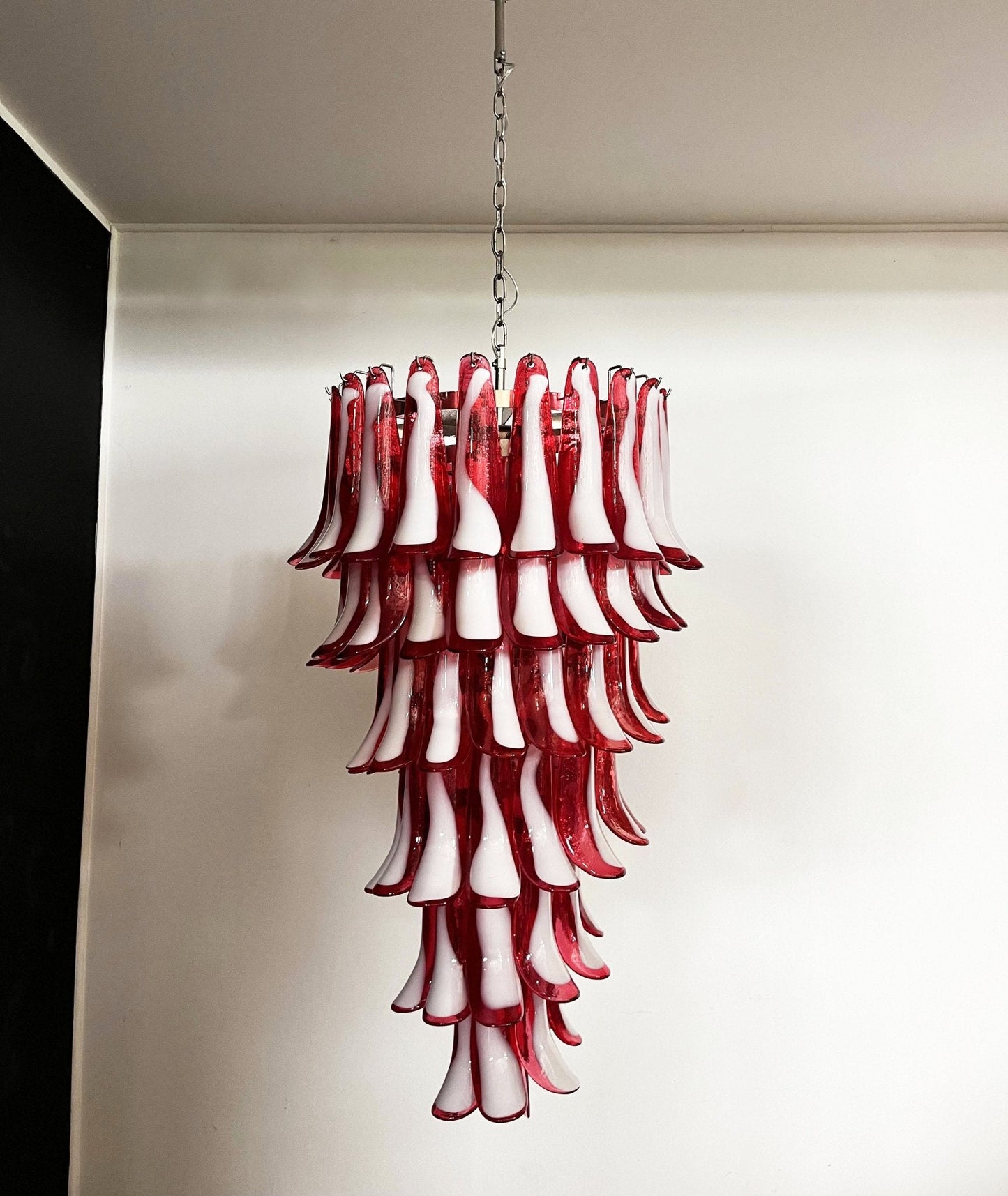 Glass Red Petals Spiral Chandelier  47.2″H