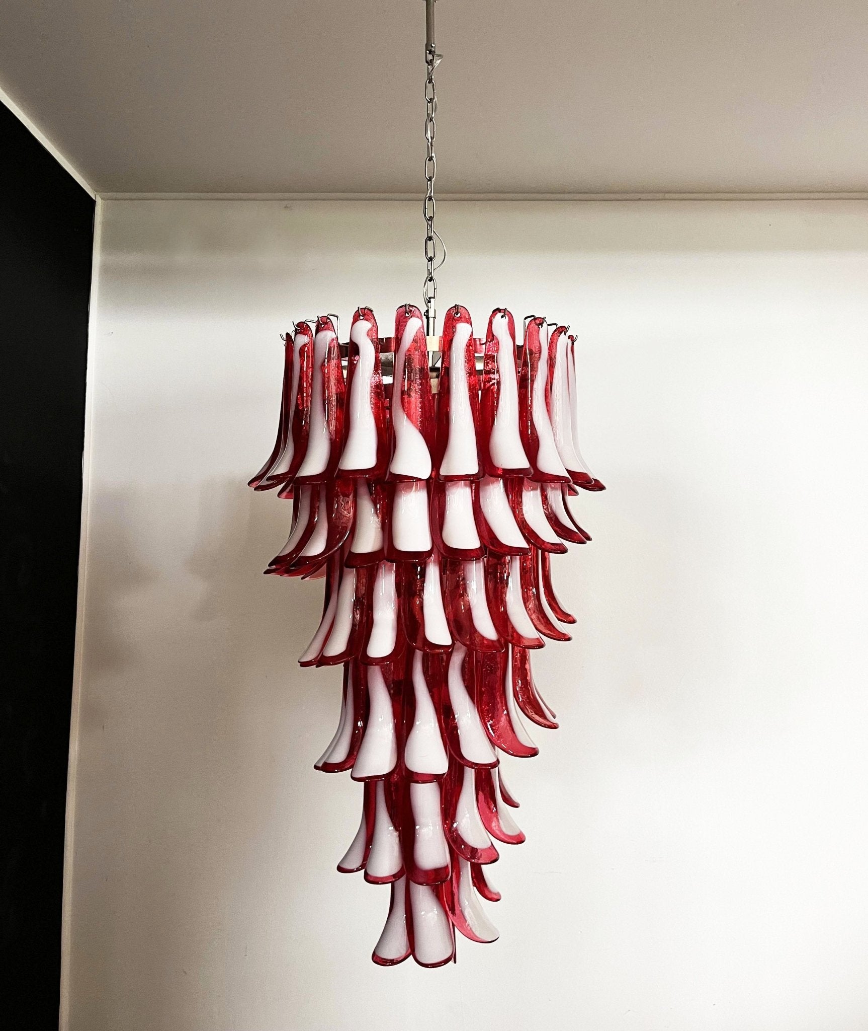 Glass Red Petals Spiral Chandelier  47.2″H