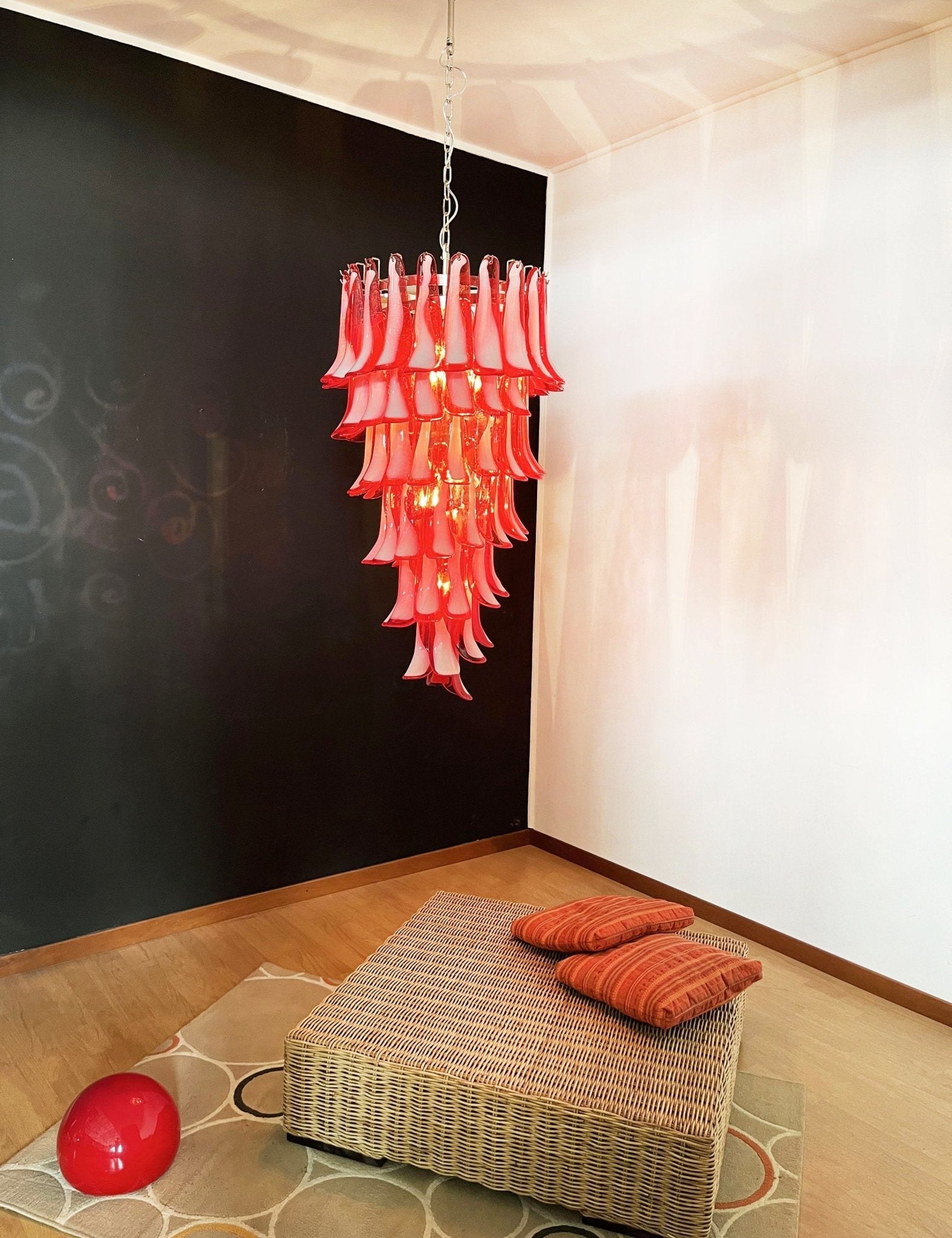 Glass Red Petals Spiral Chandelier  47.2″H