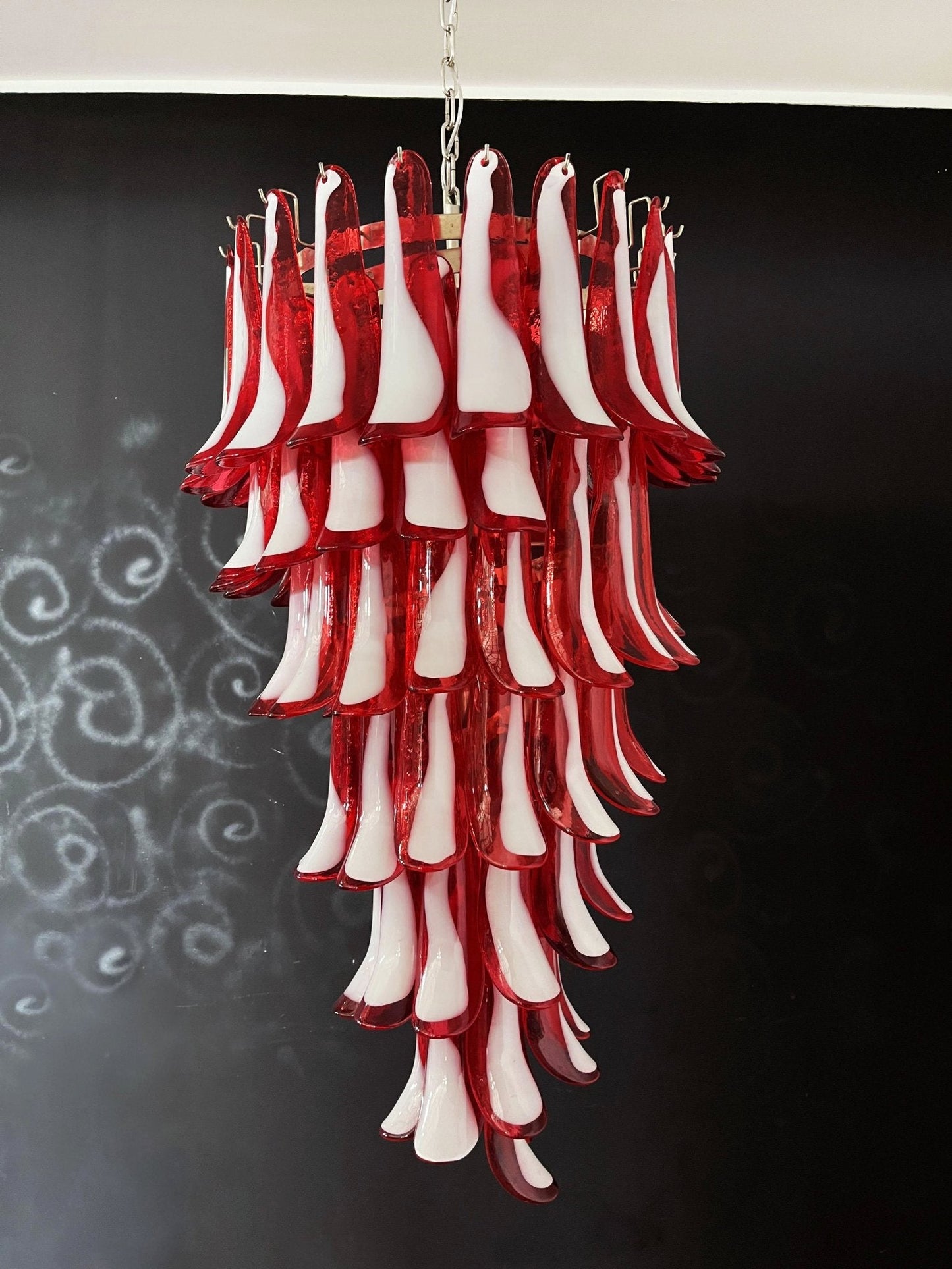 Glass Red Petals Spiral Chandelier  47.2″H