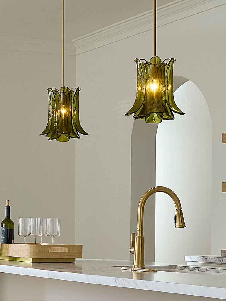 Olive Petal Glass Pendant Lamp