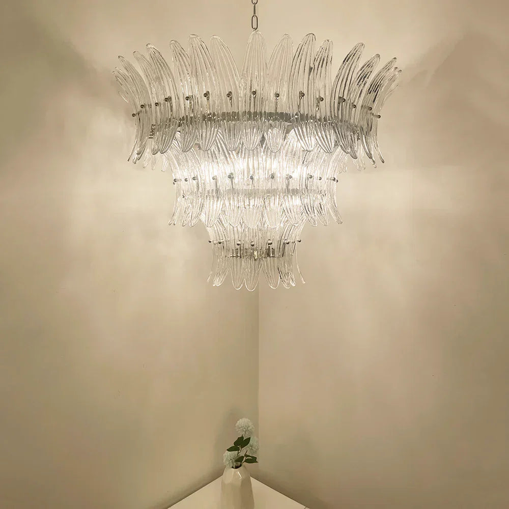 Palm Leaves Murano-Style Transparent Glass Chandelier