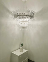 Palm Leaves Murano-Style Transparent Glass Chandelier
