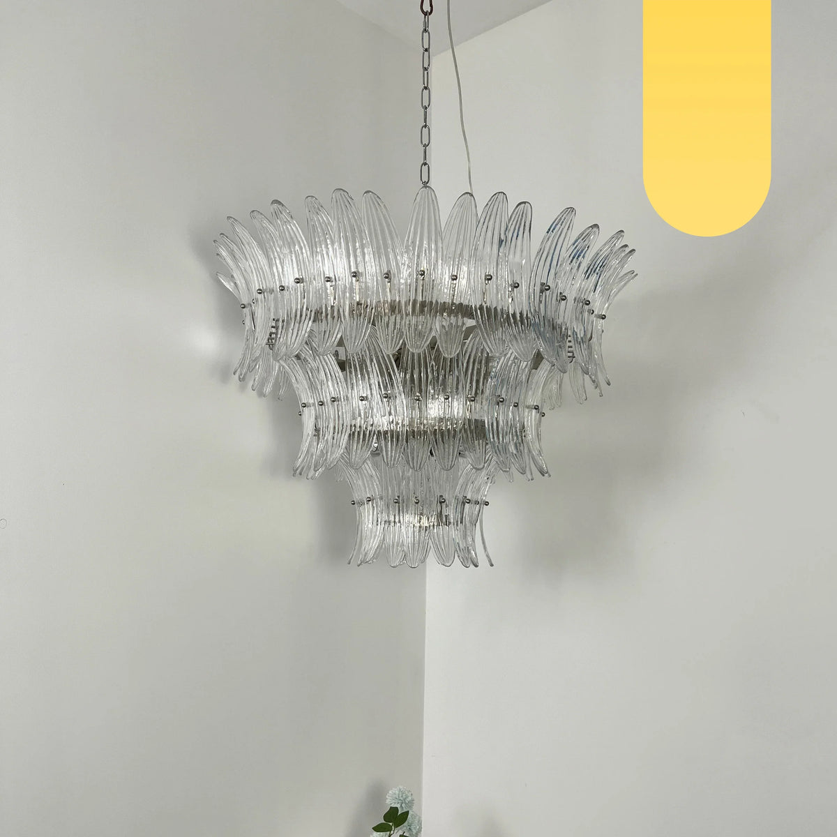 Palm Leaves Murano-Style Transparent Glass Chandelier