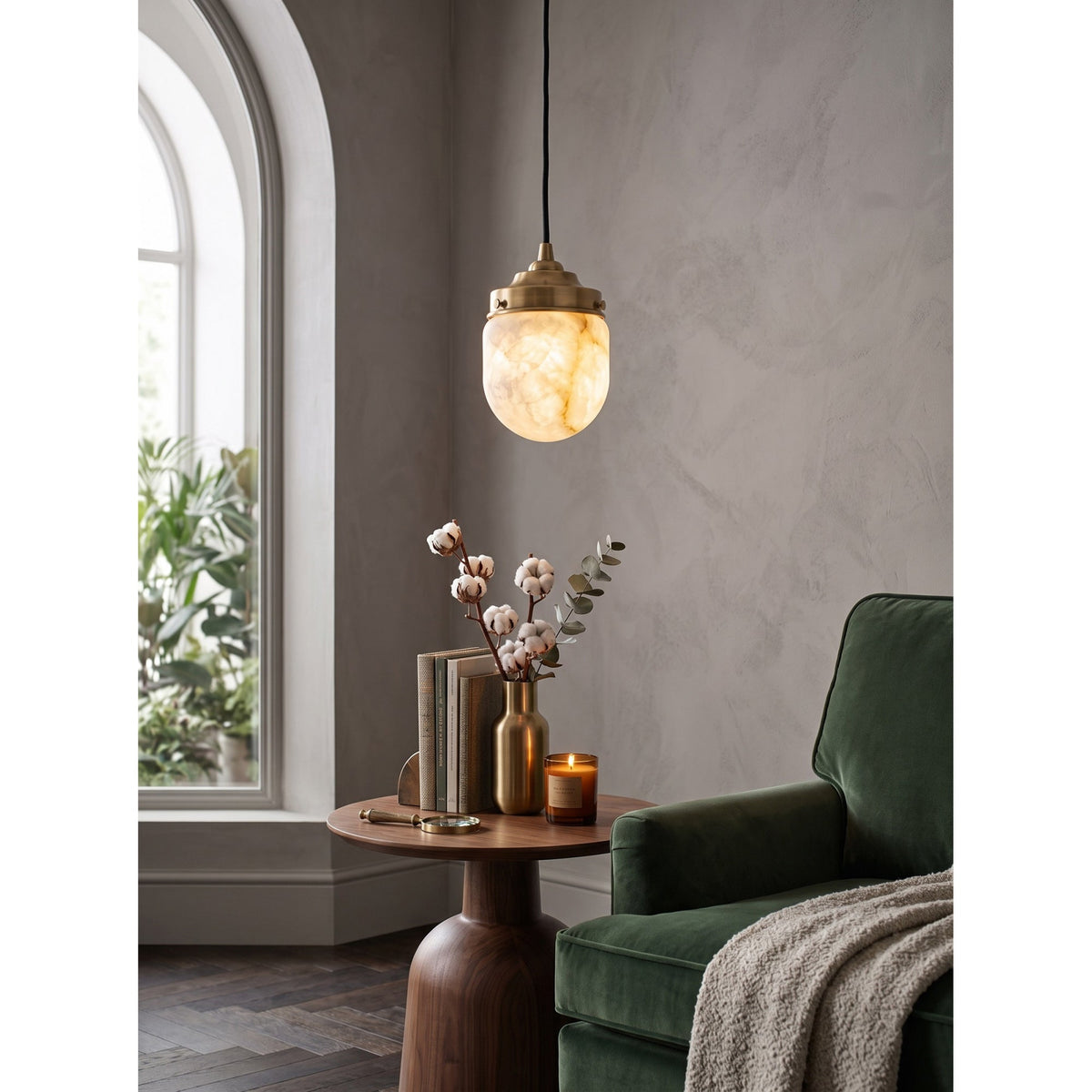 Bullet-shaped Alabaster Pendant Lamp