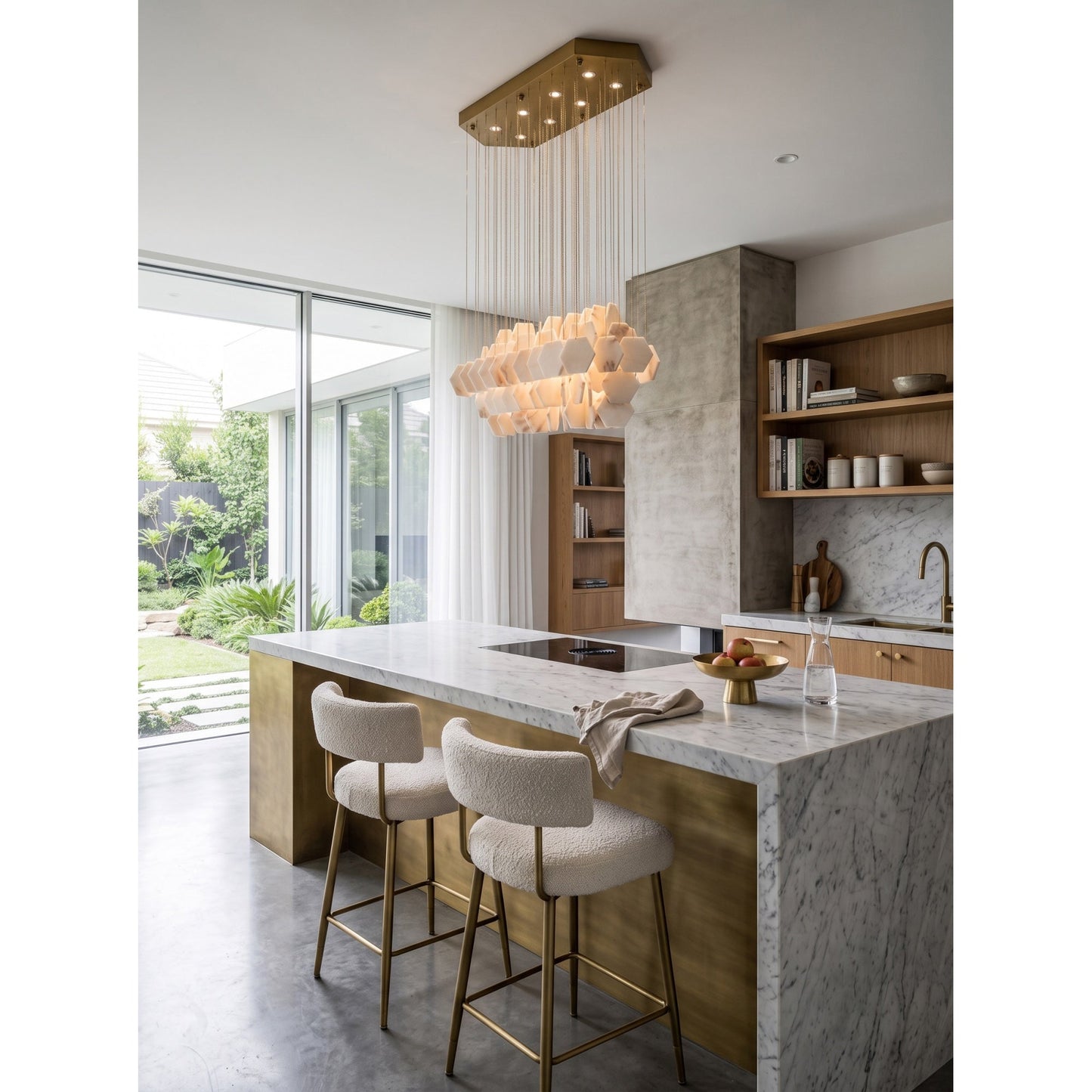 Hexagon Alabaster Tiered Rain Chandelier