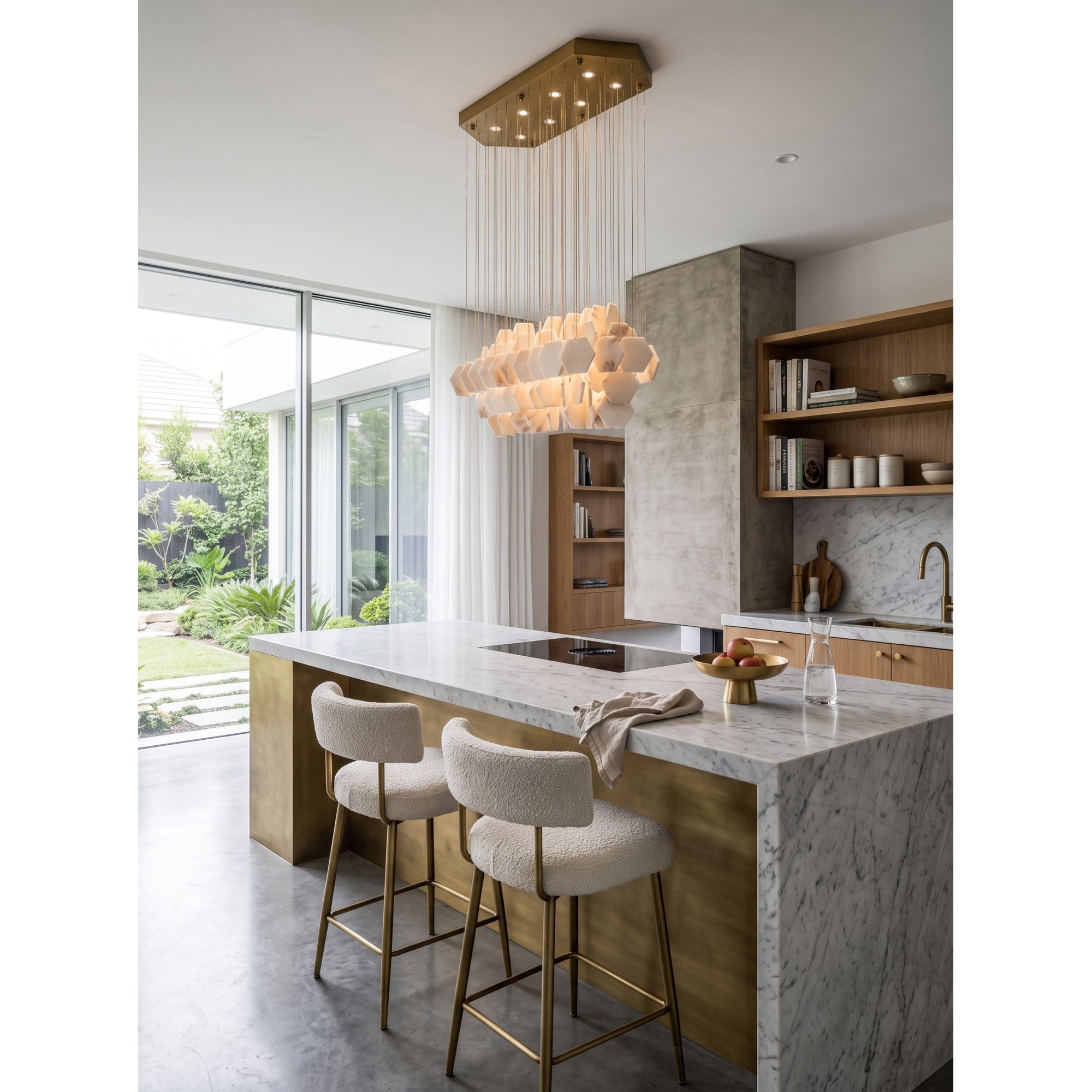 Hexagon Alabaster Tiered Rain Chandelier