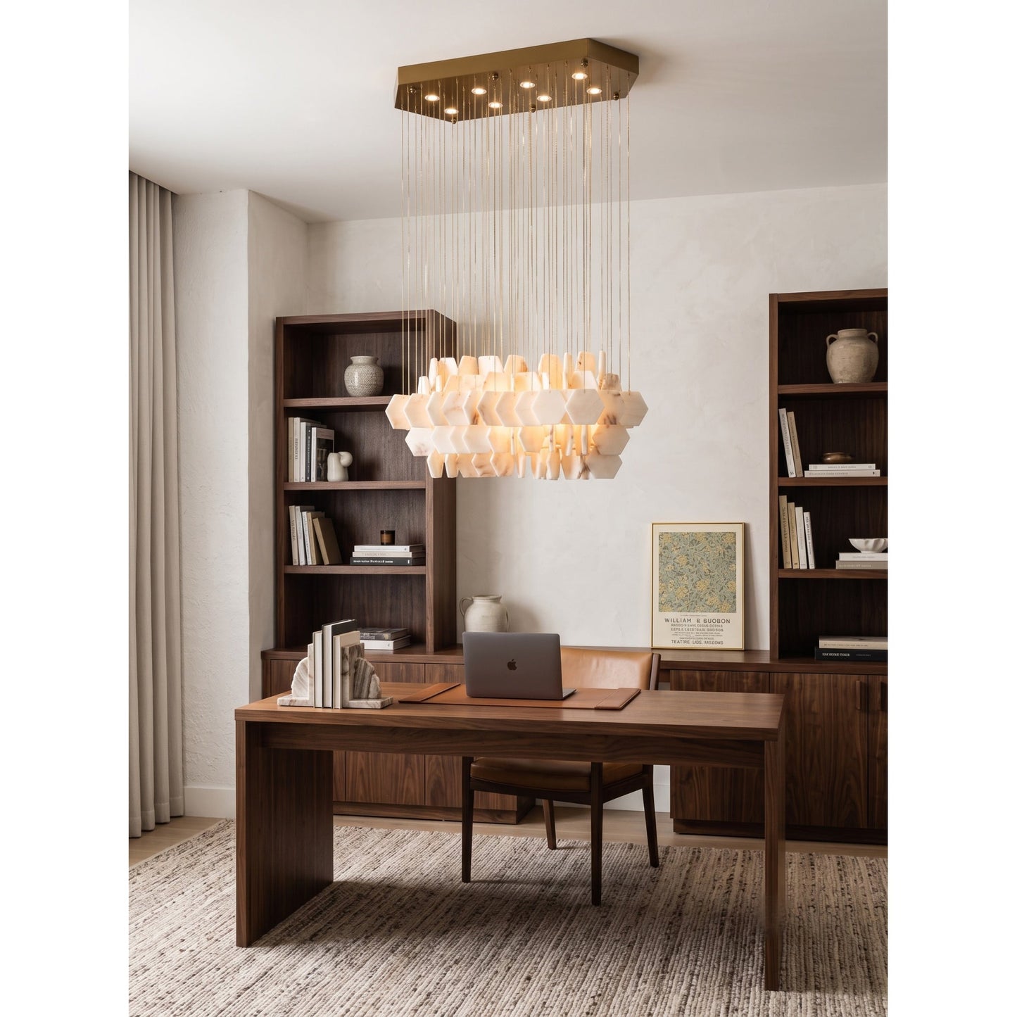 Hexagon Alabaster Tiered Rain Chandelier