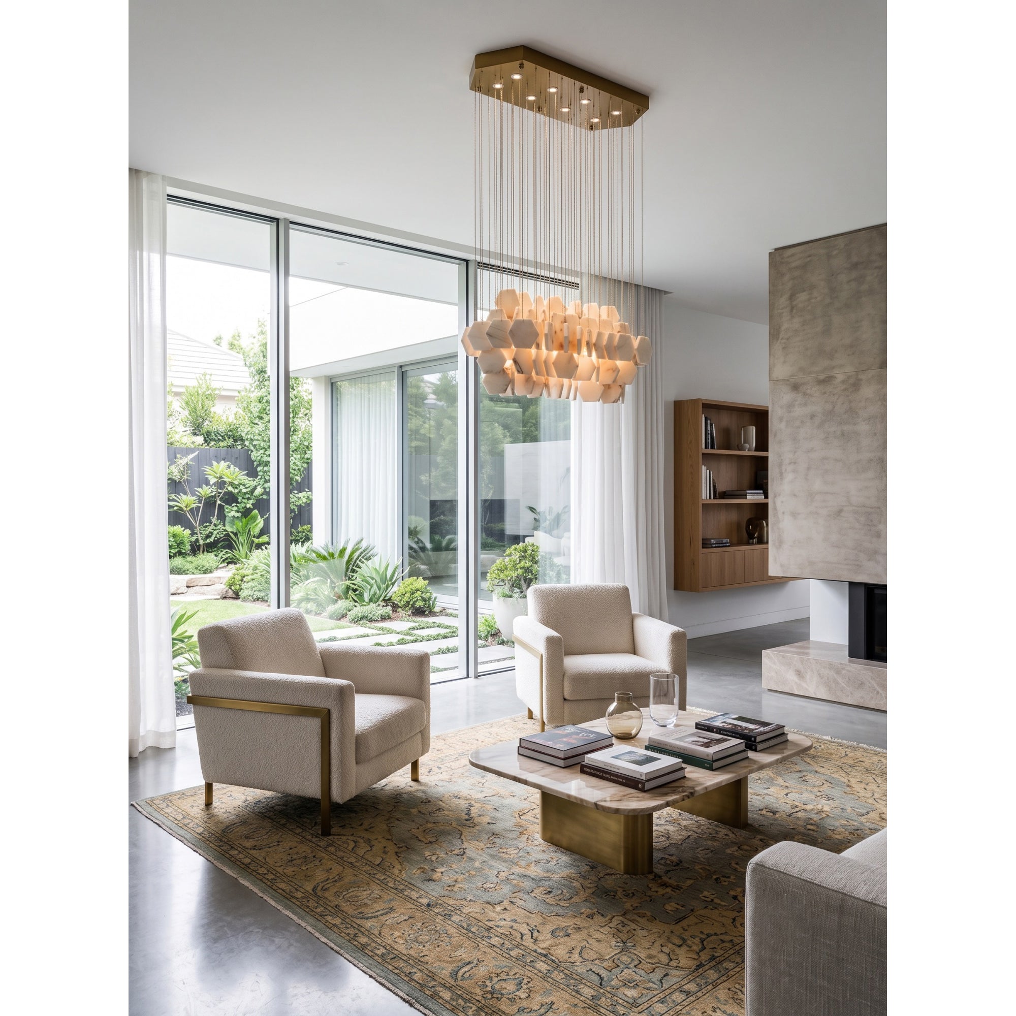 Hexagon Alabaster Tiered Rain Chandelier