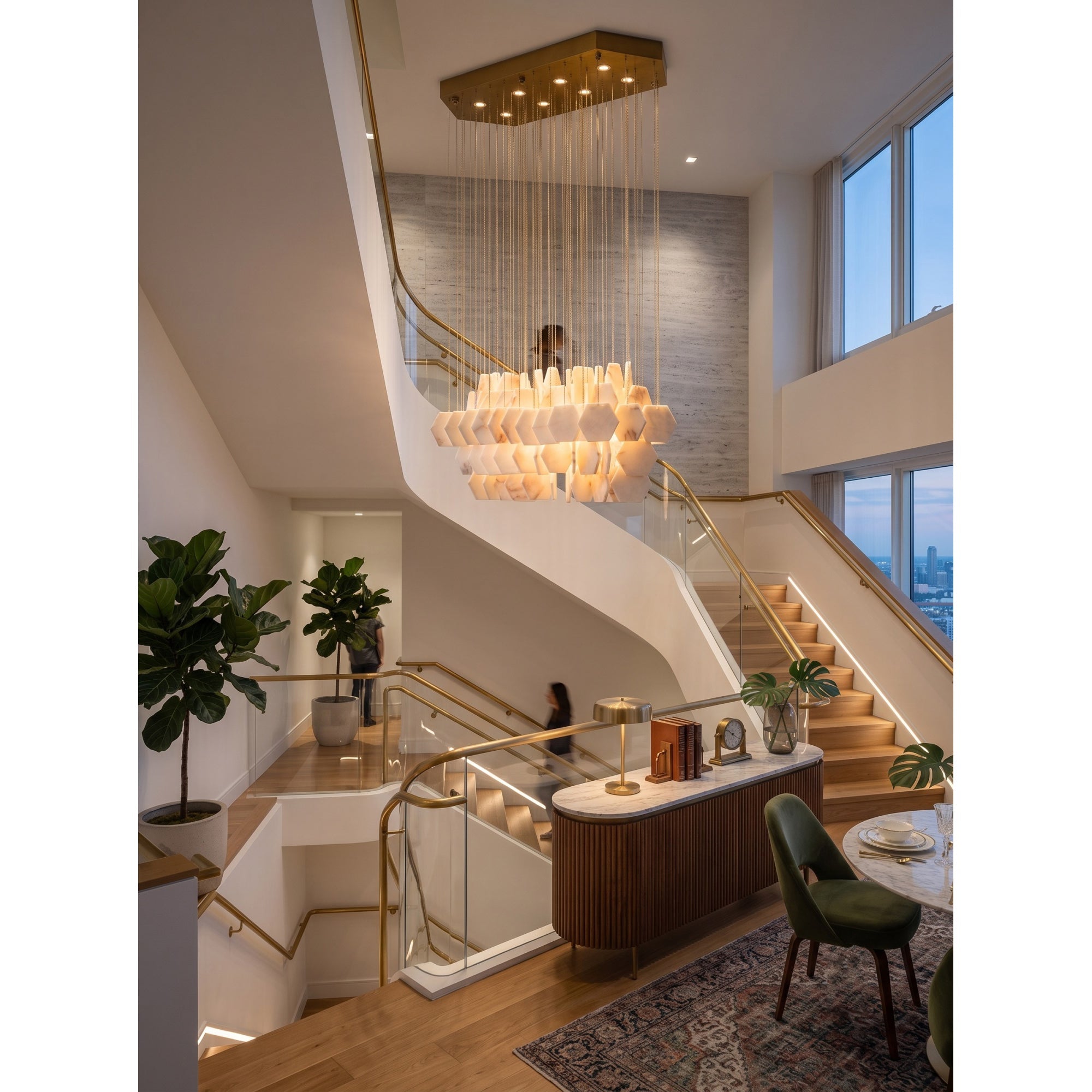 Hexagon Alabaster Tiered Rain Chandelier