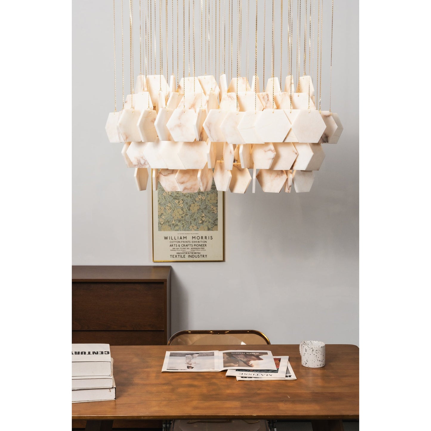 Hexagon Alabaster Tiered Rain Chandelier