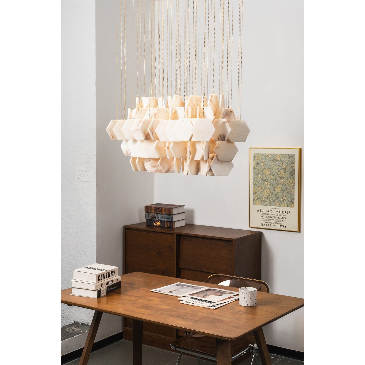 Hexagon Alabaster Tiered Rain Chandelier