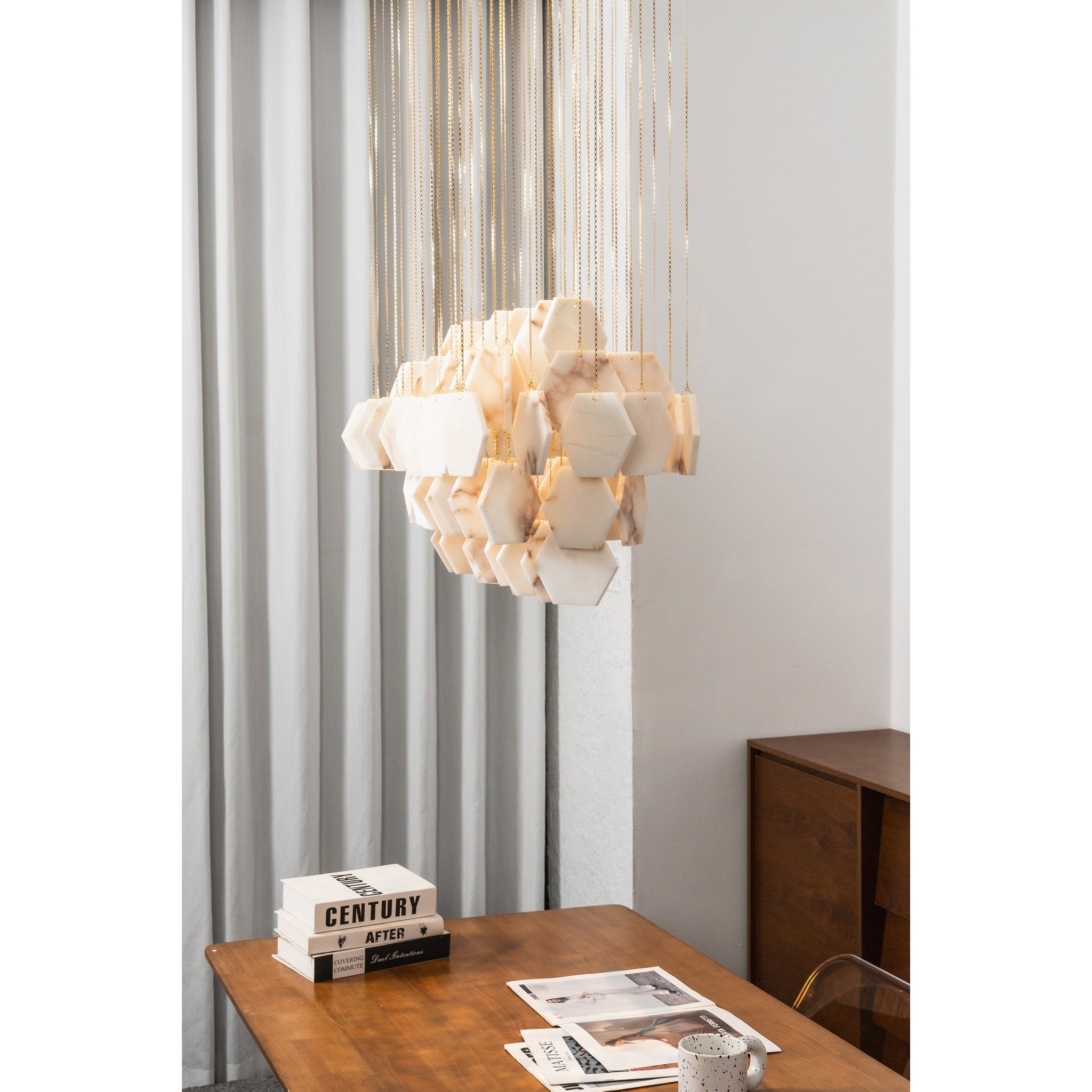 Hexagon Alabaster Tiered Rain Chandelier