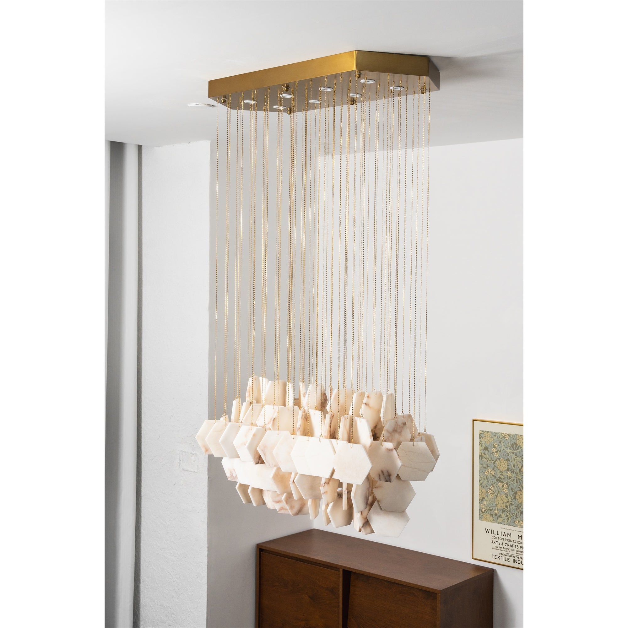 Hexagon Alabaster Tiered Rain Chandelier