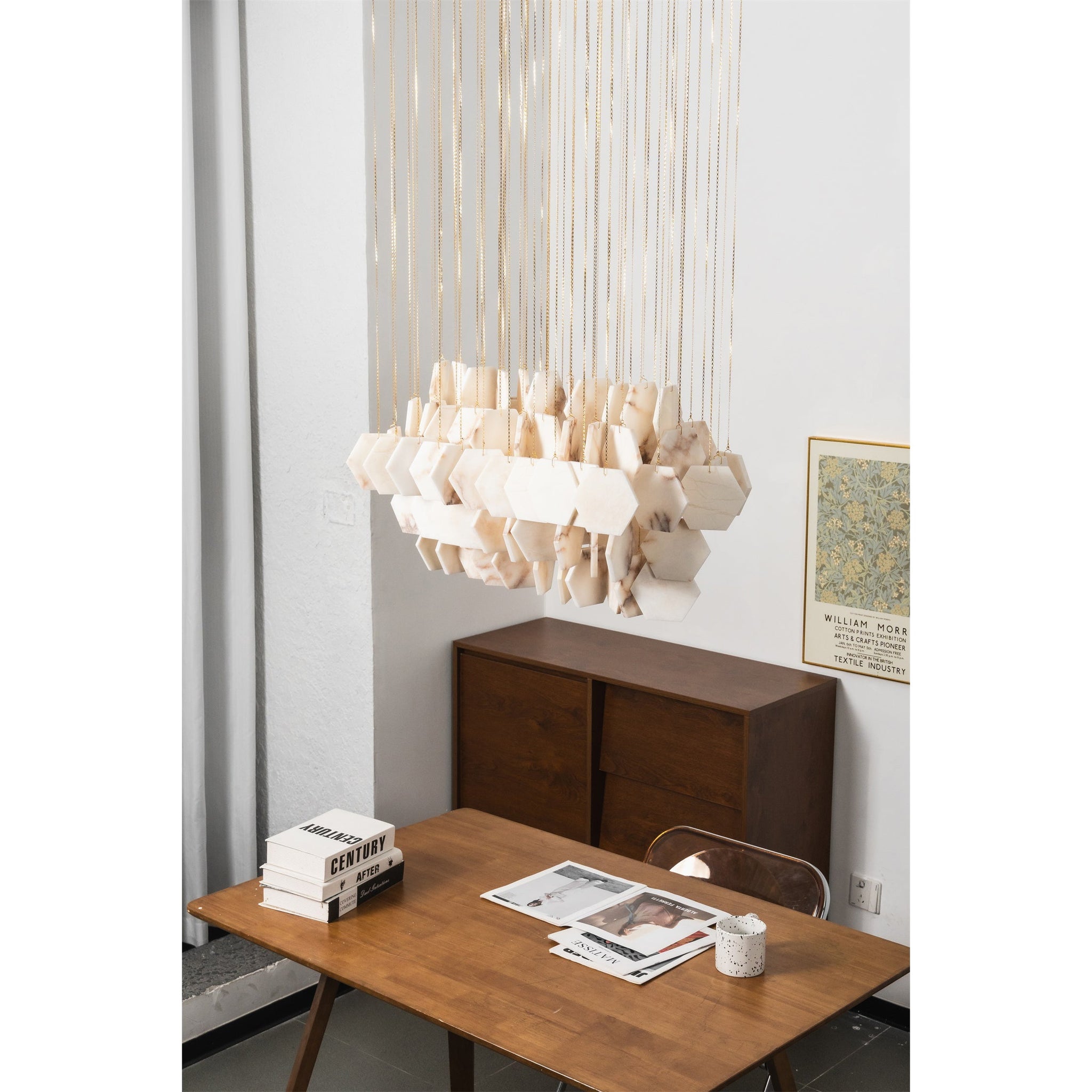Hexagon Alabaster Tiered Rain Chandelier