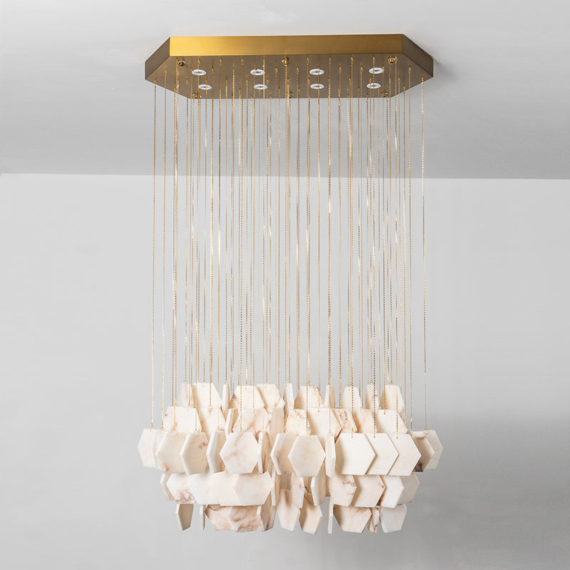Hexagon Alabaster Tiered Rain Chandelier