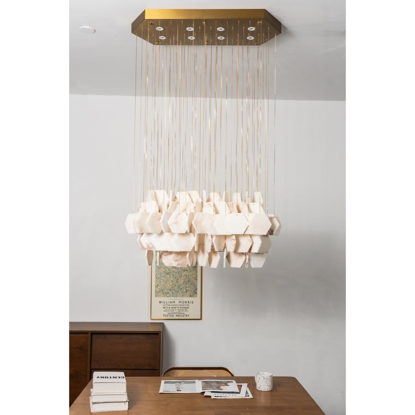 Hexagon Alabaster Tiered Rain Chandelier