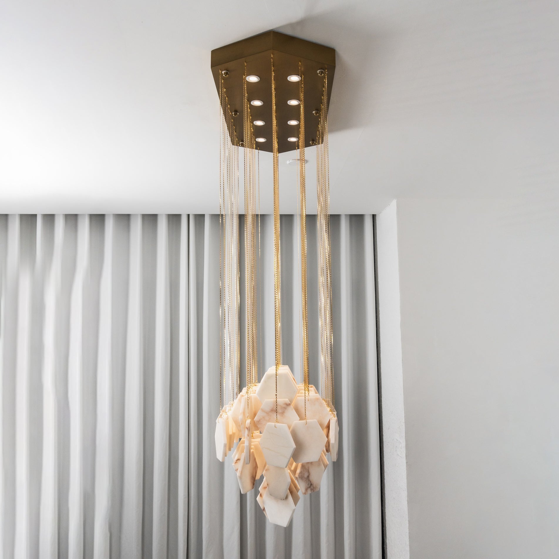 Hexagon Alabaster Tiered Rain Chandelier