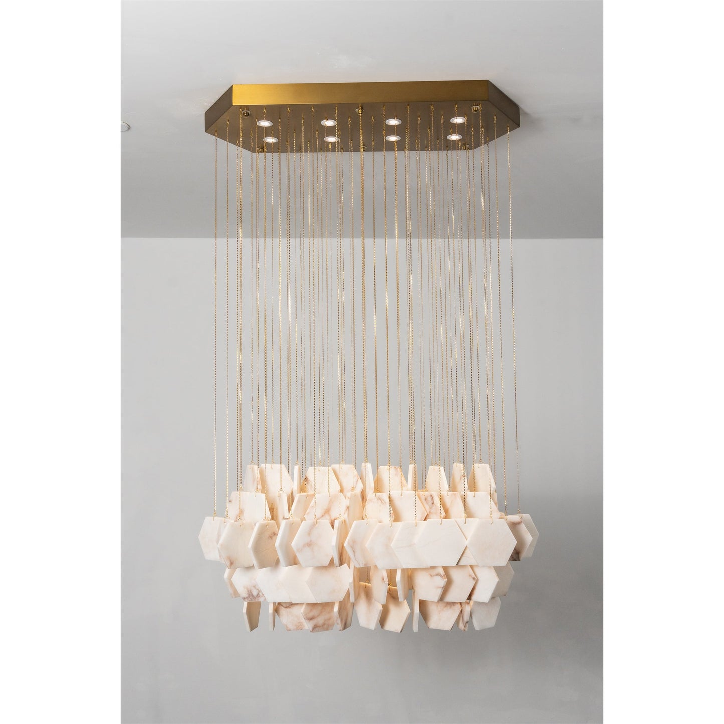 Hexagon Alabaster Tiered Rain Chandelier