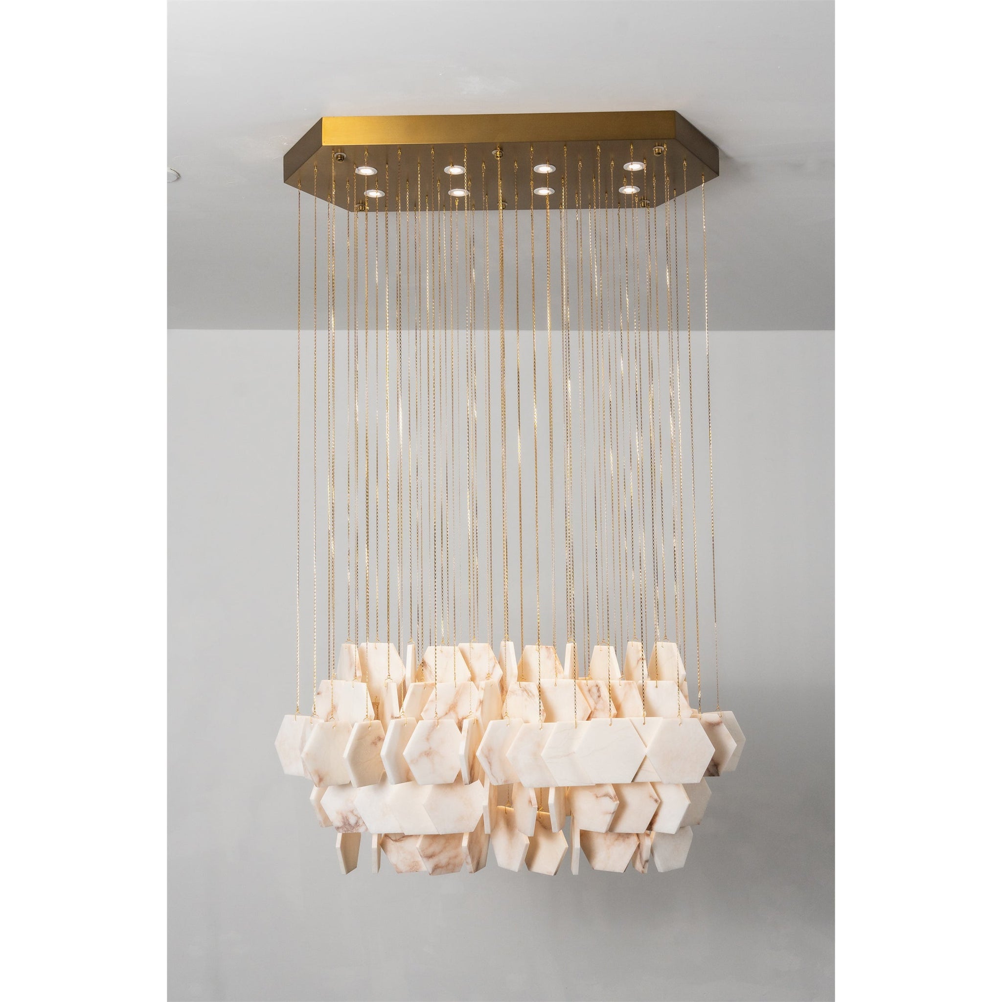 Hexagon Alabaster Tiered Rain Chandelier