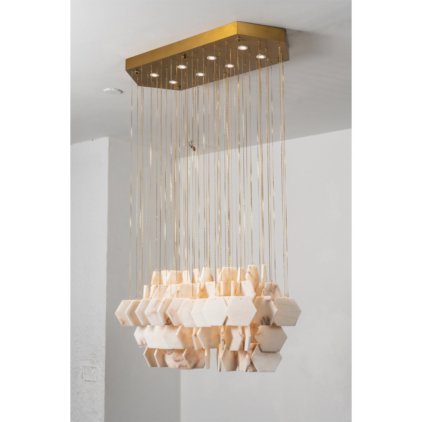 Hexagon Alabaster Tiered Rain Chandelier