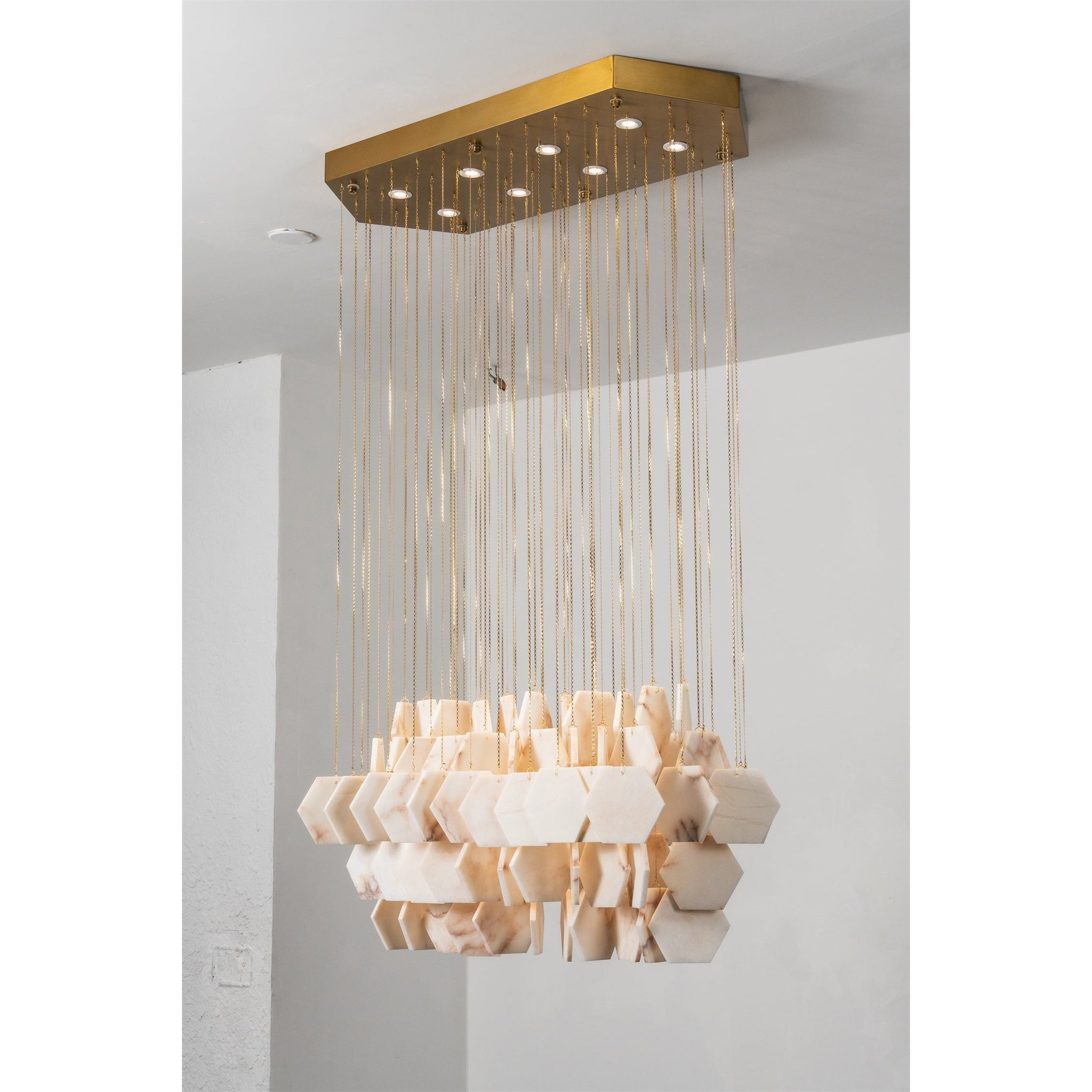 Hexagon Alabaster Tiered Rain Chandelier