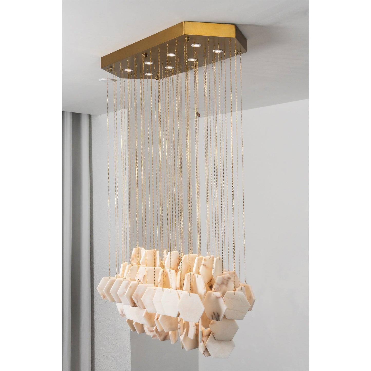 Hexagon Alabaster Tiered Rain Chandelier