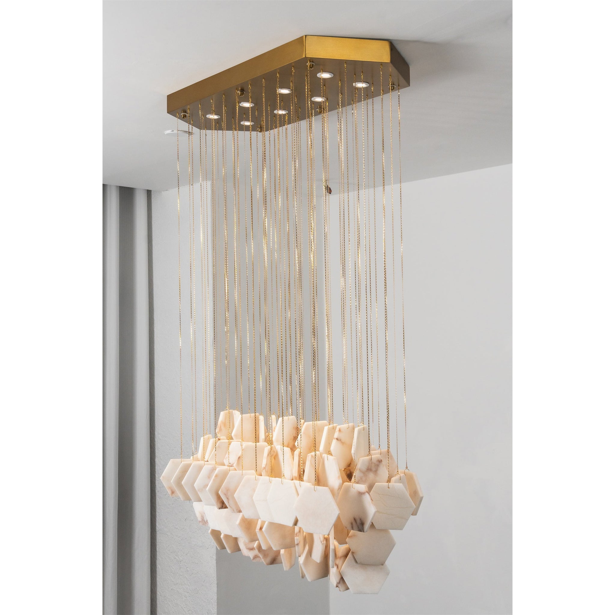 Hexagon Alabaster Tiered Rain Chandelier